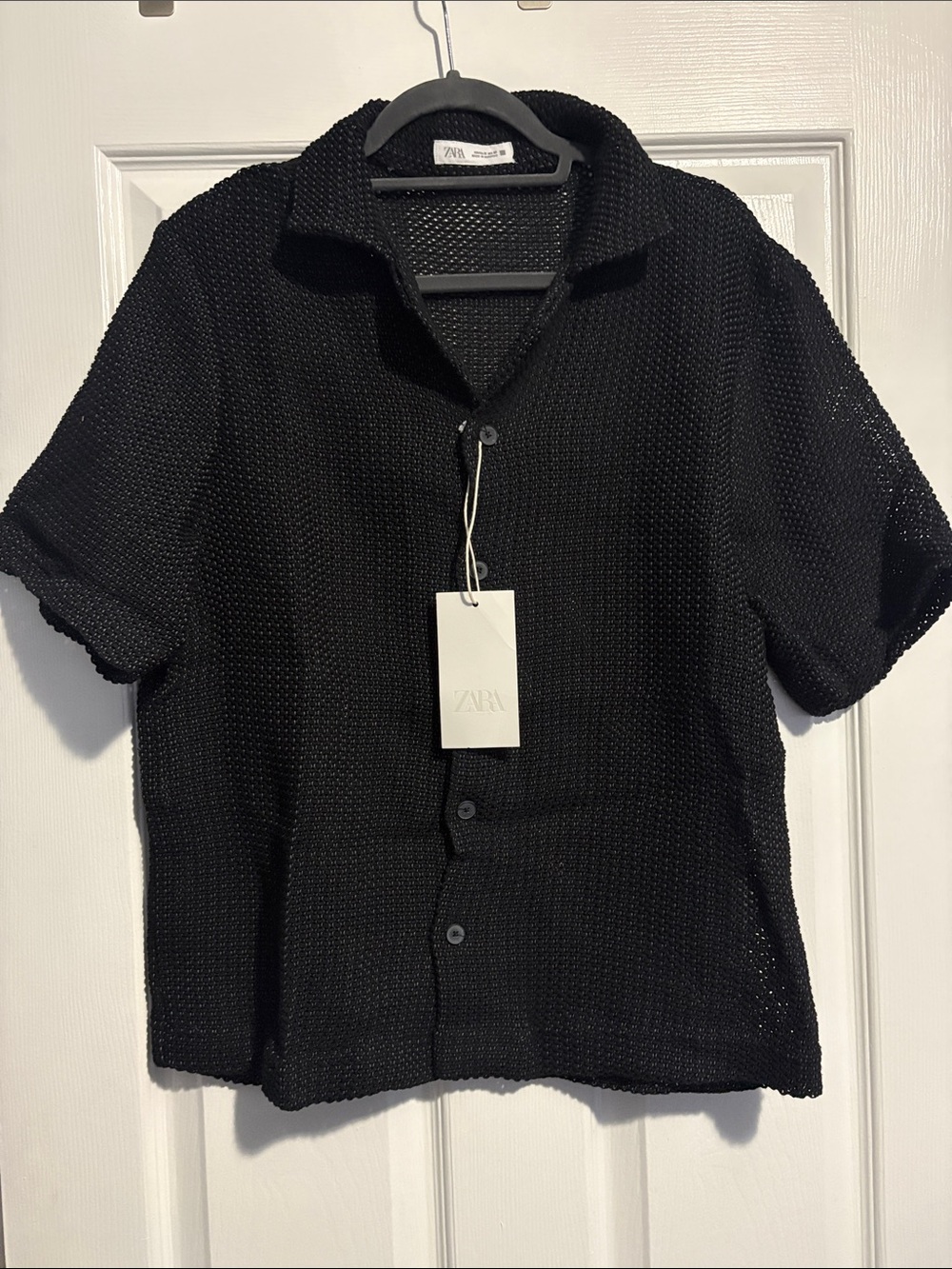 Zara Knit Short Sleeve Button-Front Shirt